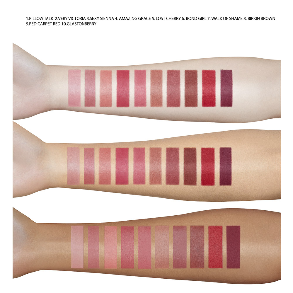 Matte Revolution Lipsticks arm swatches on fair skin