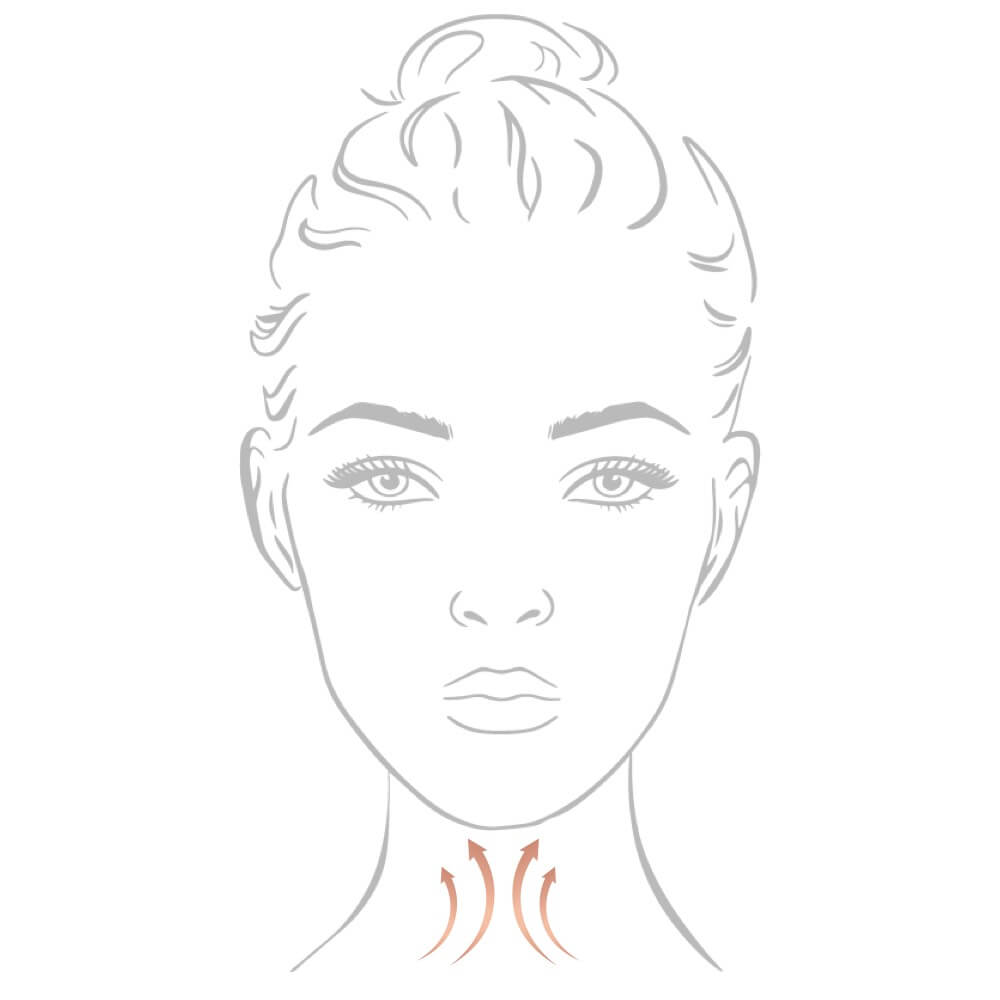 Outline of face with upward arrows on neck